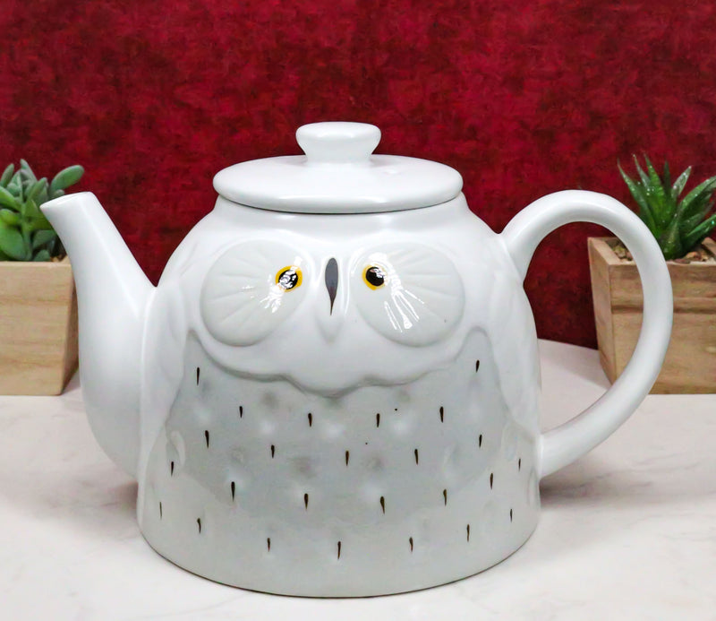 Ebros Gift Whimsical White Fat Snow Owl Ceramic 52oz Large Tea Pot With Built In Strainer Spout As Teapots Home Decor Of Owls Owlet Nocturnal Bird Decorative
