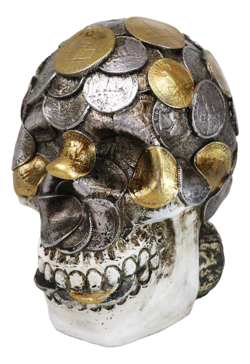Metallurgy Currency Silver and Gold Coins Skull Face Money Coin Bank Figurine