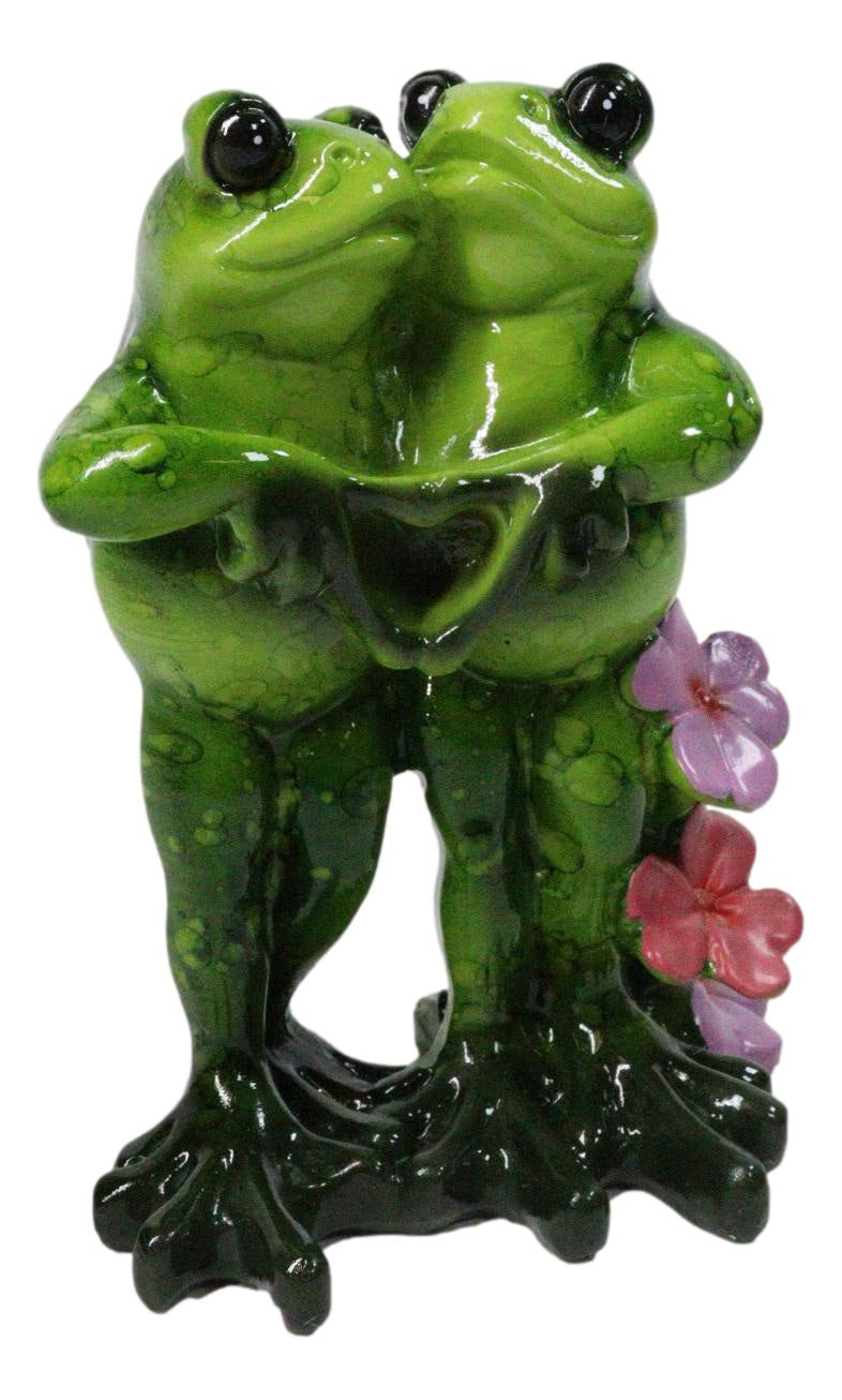 Ebros Romantic Frog Couple Heart Hands Polyresin Figurine 4.75"