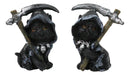 Set of 2 Halloween Grim Reaper Black Cats with Cloak and Scythe Figurines 4" H