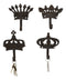 Pack Of 4 Cast Iron Medieval Royalty King and Queen Crowns Wall Coat Hooks