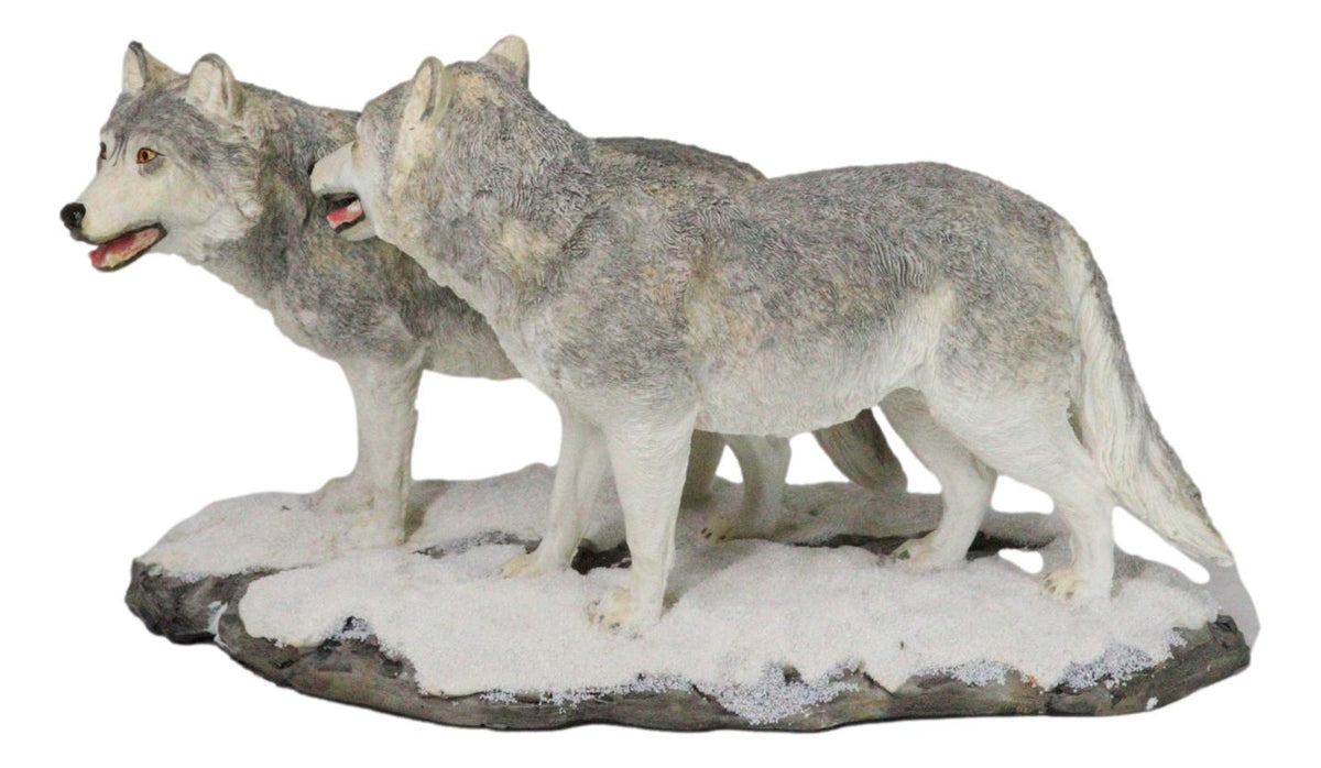 Winter Woodlands Moon Twilight Romance Arctic Snow Wolf Couple Figurine 11.5"L