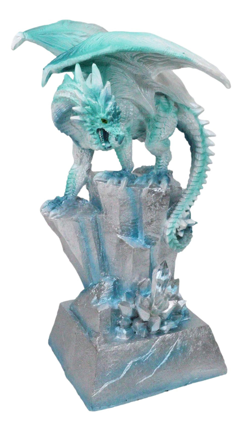 Winter White Dragon On Frozen Ice Cliff With LED Light Crystals Decor Figurine