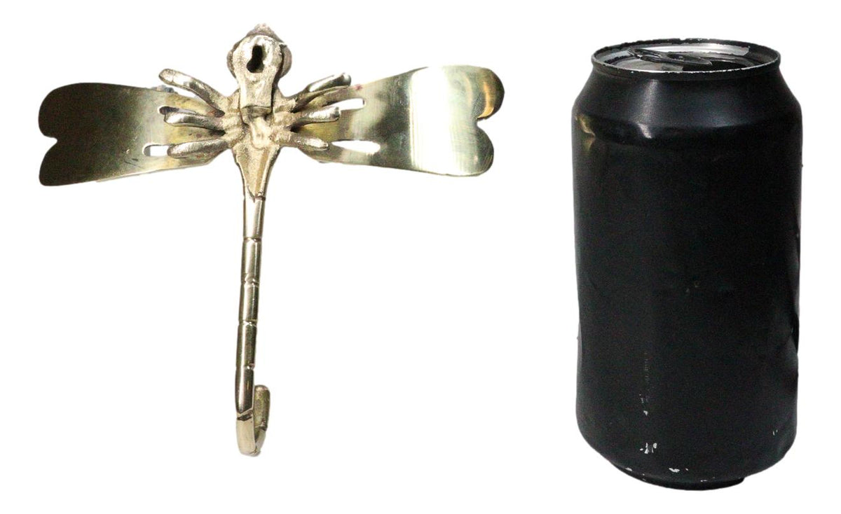 Set Of 2 Polished Brass Dragonfly With Scrollwork Filigree Wings Wall Hooks