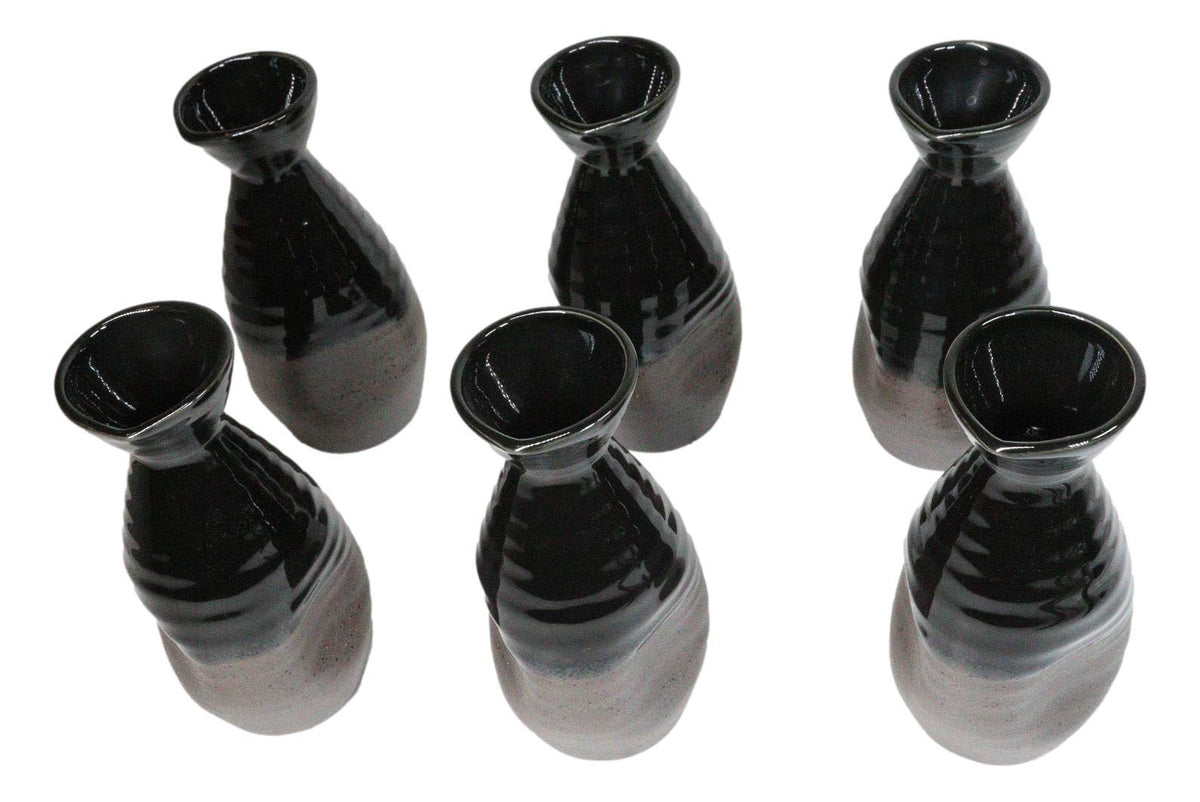 Pack Of 6 Made In Japan Black Matte And Glossy Wine Sake Tokkuri Bottle Flasks