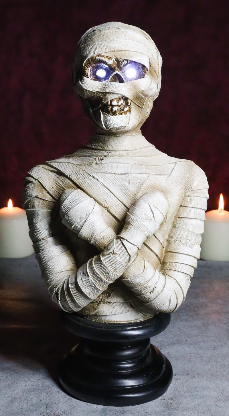 Egyptian King Tut Corpse Mummy Sarcophagus Bust Figurine With LED Light Up Eyes