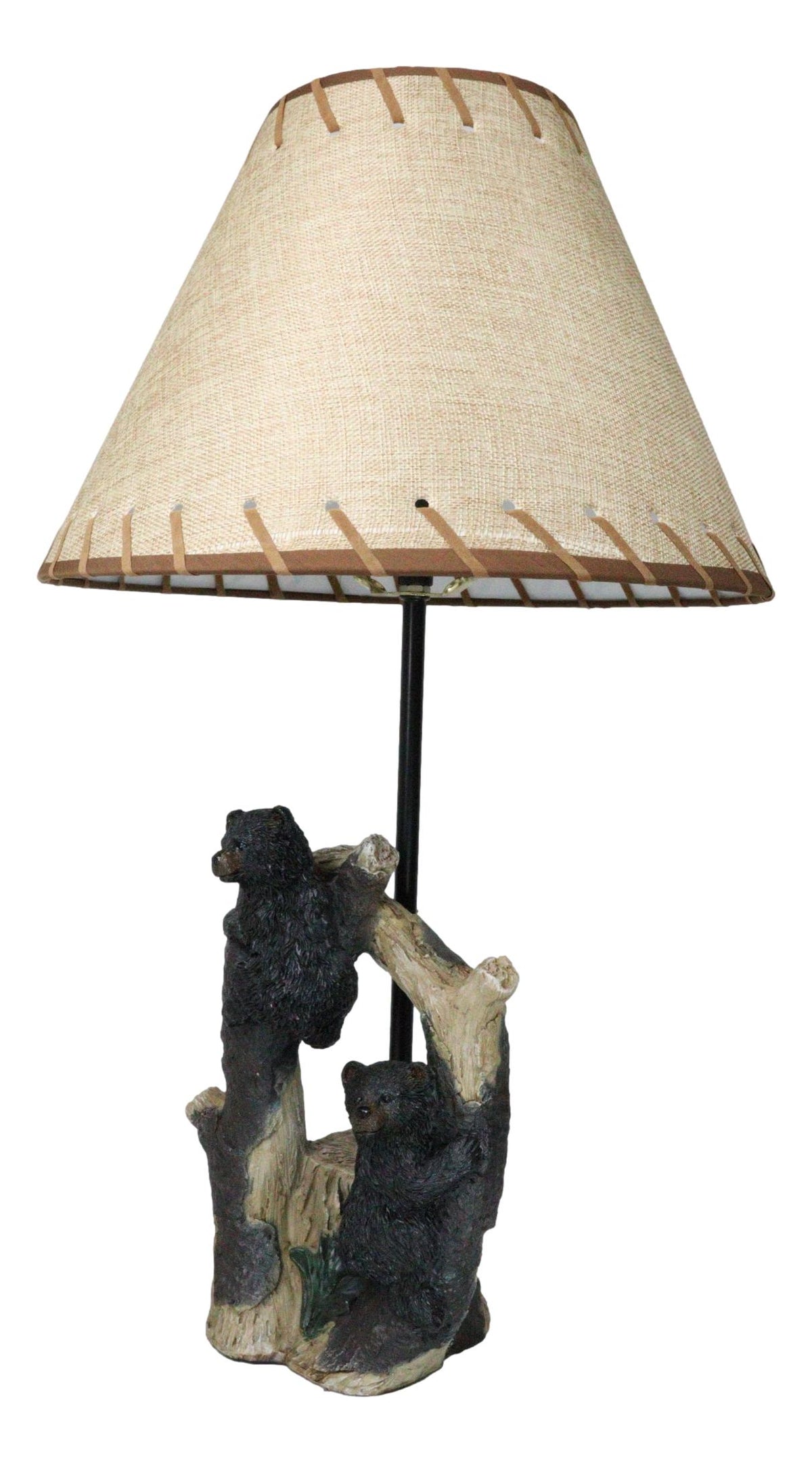 Rustic Western Whimsical Forest Playful Black Bear Cubs Climbing Tree Table Lamp