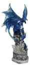 Armored Blue Guardian Water Elemental Dragon On LED Crystals Pedestal Figurine