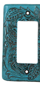 Set of 2 Western Tooled Floral Turquoise Wall Double Gang Rocker Switch Plates