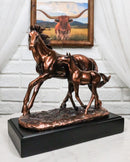 Rustic Western 2 Strolling Mare And Foal Equine Horses In Bronzed Resin Statue