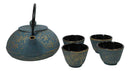 Maple Leaves Momiji Design Blue Tetsubin Cast Iron Tea Pot With 4 Cups Set 37oz