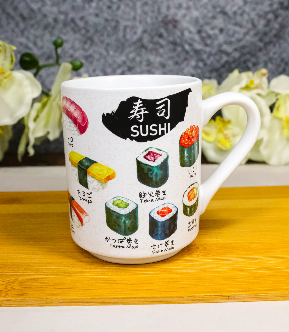 Japanese Icons Colorful Sushi Sashimi Rolls Textured Ergonomic Mug Cup 11oz