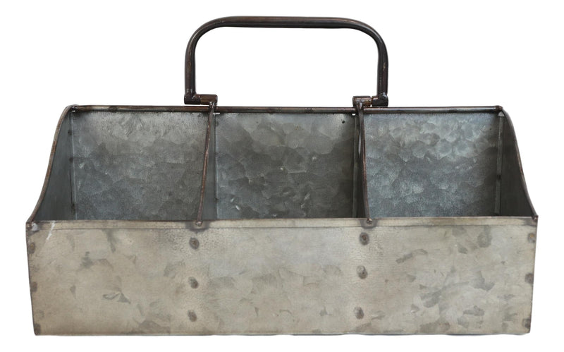 Farmhouse Galvanized Metal Rustic 6 Slots Wine Bottle Holder Basket With Handle