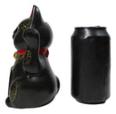 Japanese Lucky Charm Black Beckoning Cat Maneki Neko Ceramic Money Bank 6"H