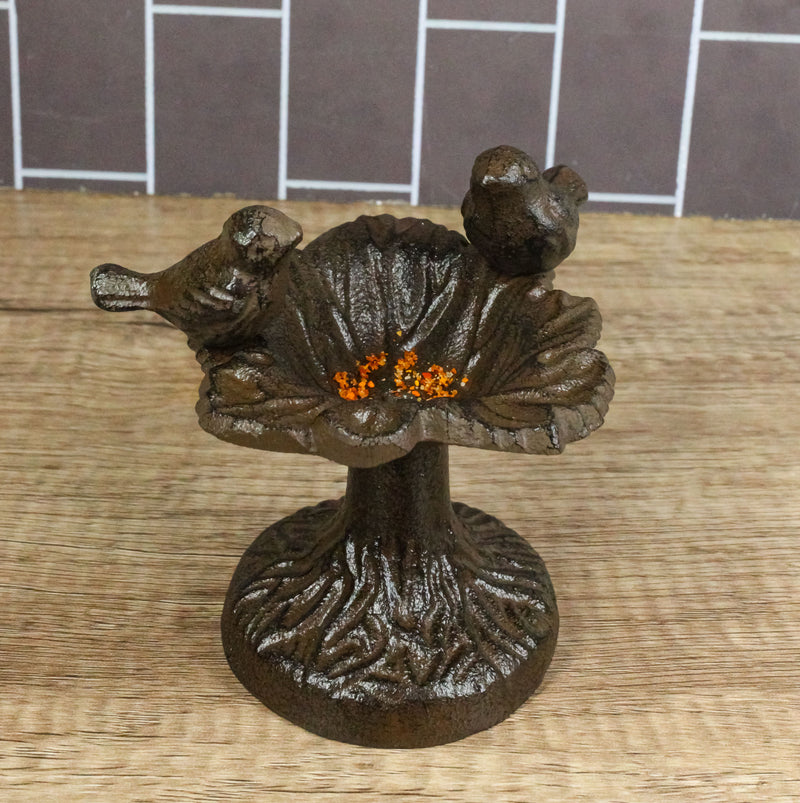 Cast Iron Rustic Whimsical Two Birds On Tree Bird Feeder Bath Small Sculpture