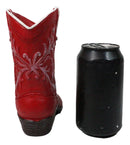 Rustic Western Floral Red Faux Leather Cowgirl Boot Vase Planter Figurine