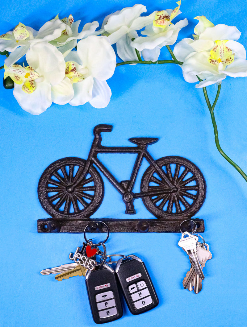 Rustic Cast Iron Hobby Pastime Bicycle Quadruple Multi Peg Wall Coat Hat Hook 8"