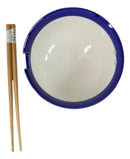 Blue And White Japanese Crane Ramen Donburi Soup Rice Bowl With Chopsticks Set