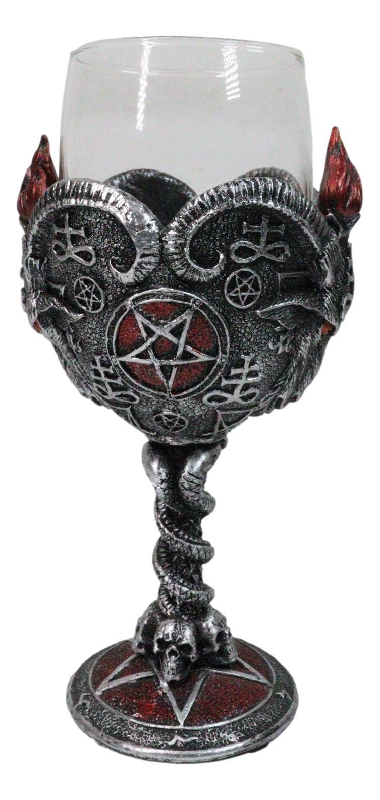 Occultic Sabbatic Goat Baphomet With Pentagram Wine Glass Goblet Drink Beverage Chalice