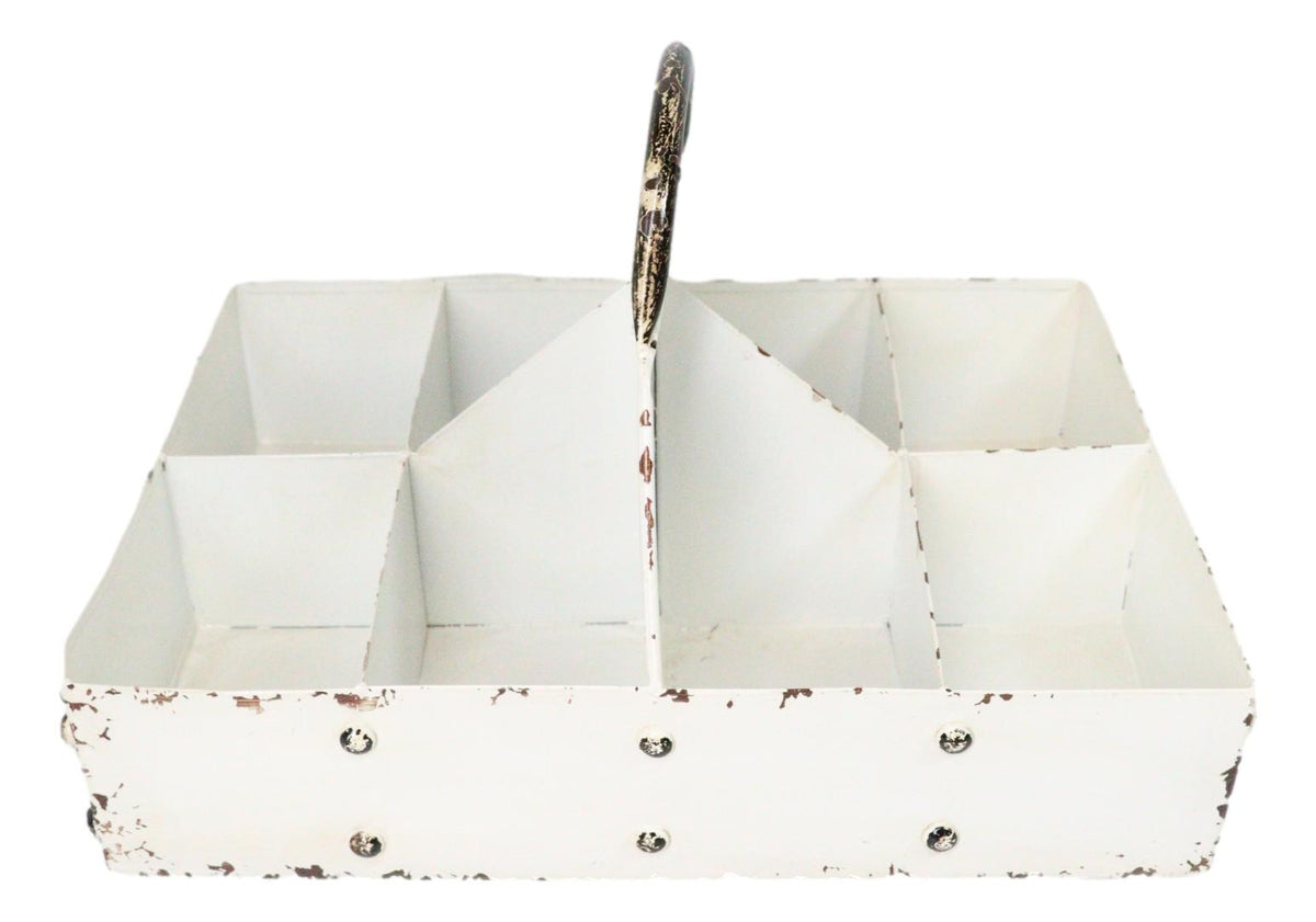 White Vintage Distressed Metal 8 Divided Section Seeding Tray Planter Pot 14"L