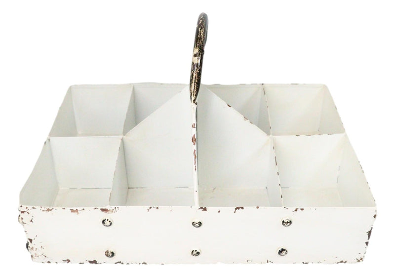 White Vintage Distressed Metal 8 Divided Section Seeding Tray Planter Pot 14"L