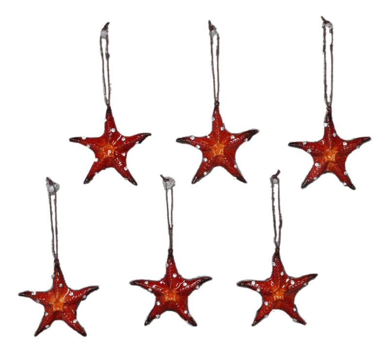 Set Of 6 Red Starfish Sea Stars Ocean Marine Wall Hanging Decor Tree Ornaments