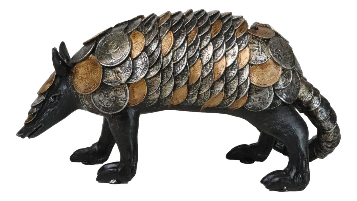 Western Rustic Armadillo With Engraved Coins Armor Money Savings Piggy Bank - Ebros Gift
