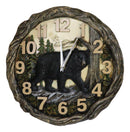 Rustic Cozy Woodland Pines Black Bear Forest Faux Wood Look Wall Clock Decor