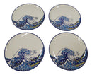 Set Of 4 Hokusai The Great Wave Of Kanagawa Mount Fuji 11"D Round Dinner Plates