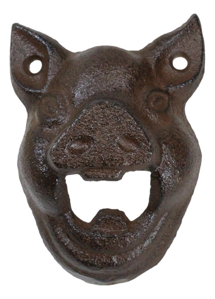 Pack Of 2 Rustic Western Farm Swine Porky Pig Head Wall Glass Bottle Cap Openers