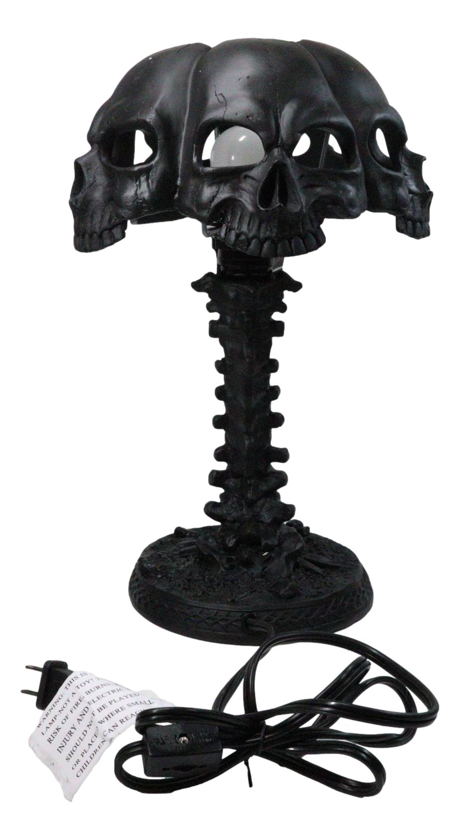 Ebros Black Evil Skulls Shade With Bone Skeleton Spine Column Table Lamp