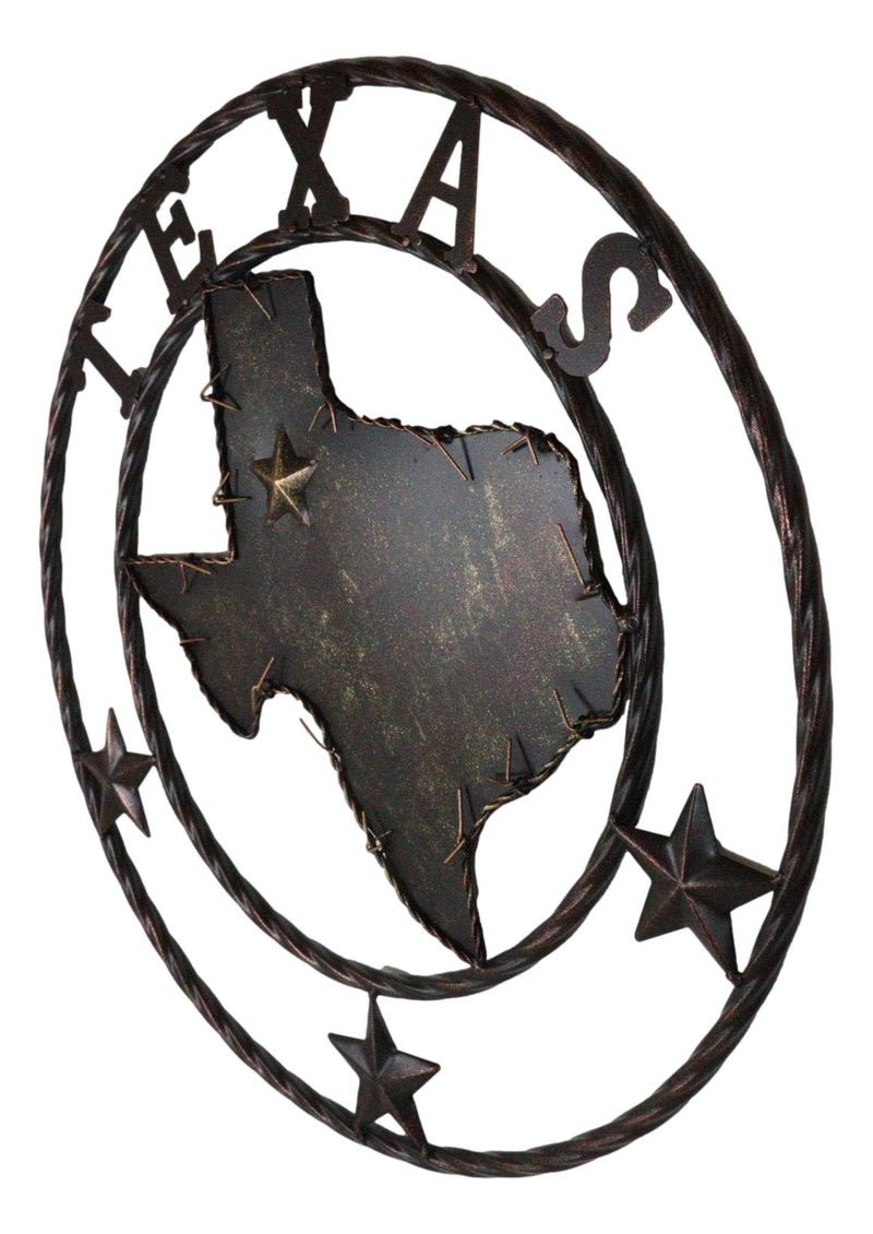 16"D Rustic Western Lone Stars Texas State Map Metal Circle Wall Hanging Decor
