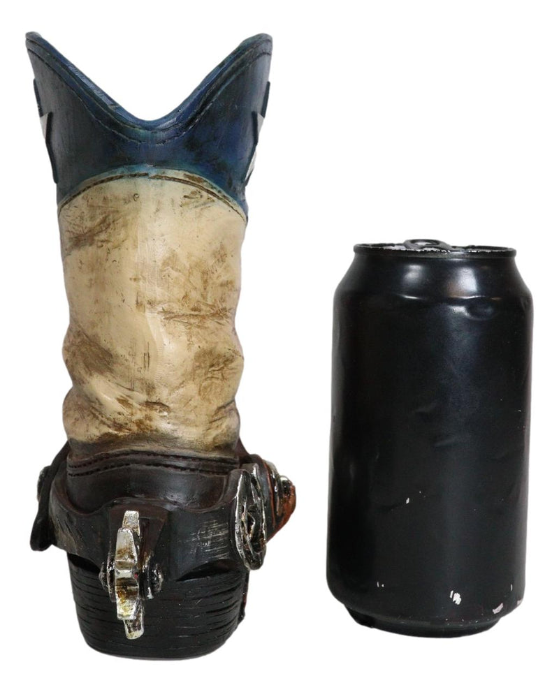 Rustic Western Star Texas Patriot Cowboy Horseshoe Boot With Spur Vase Planter