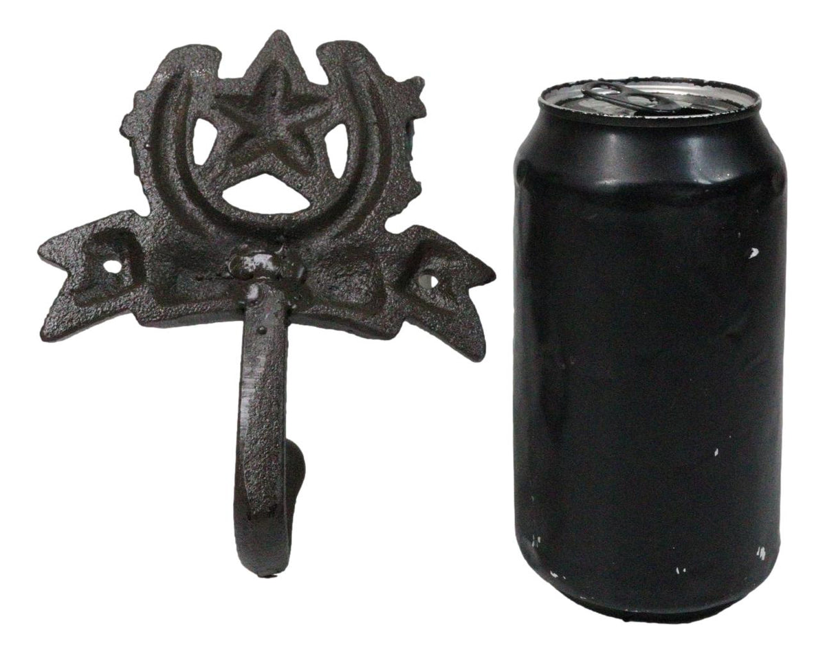 Set Of 2 Cast Iron Rustic Western Cowboy Lone Star Horseshoe Coat Hat Wall Hooks