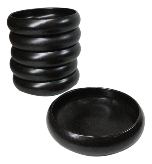 Pack of 6 Black Kokuyo Modern Round Appetizer Salad Banchan Deep Dish Plates 5"D