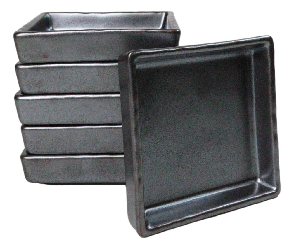 Set Of 6 Black Iron Clay Tetsu Kesho Ceramic Square Condiment Sauce Dishes 2oz