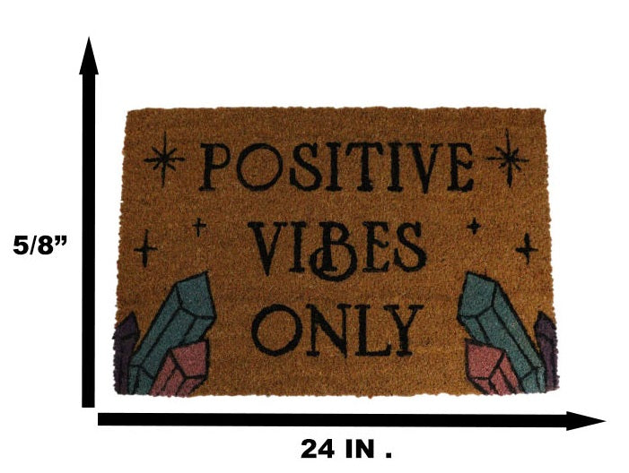 Positive Vibes Only Crystals Wicca Magic Coir Coconut Fiber Floor Mat Doormat - Ebros Gift