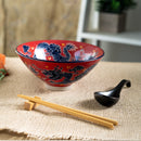 Red Dragon King Ceramic Ramen Rice Bowl With Soup Spoon Chopsticks And Rest Set