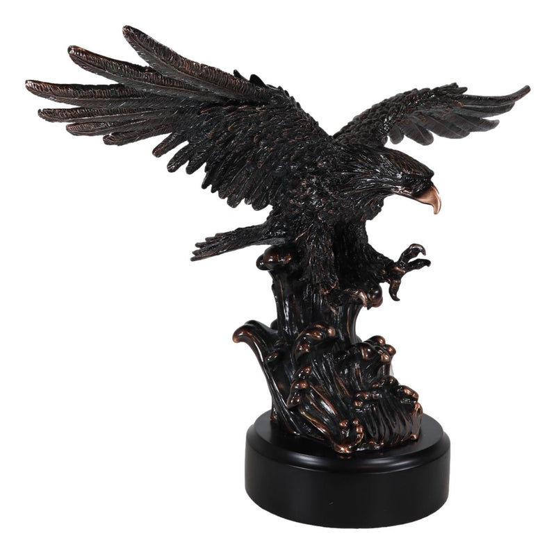 American Bald Eagle Bird Swooping Into Water Electroplated Bronze Statue 19.5"L