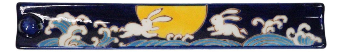 Ebros Moon Rabbit Blue Hand Painted Ceramic Incense Stick Holder Ash Catcher