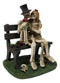 Skeleton Couple with Top Hat and Wig Sitting On Park Bench With Roses Figurine