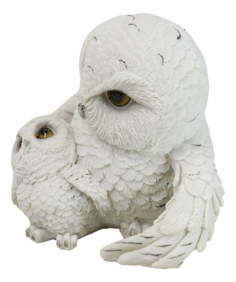 Whimsical 2 White Snowy Mother Owl And Owlet Nesting Figurine Owls Family