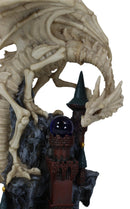 Gothic Skeleton Bone Dragon Perching On Rocky Mountain Castle Tower Figurine