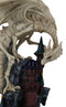 Gothic Skeleton Bone Dragon Perching On Rocky Mountain Castle Tower Figurine