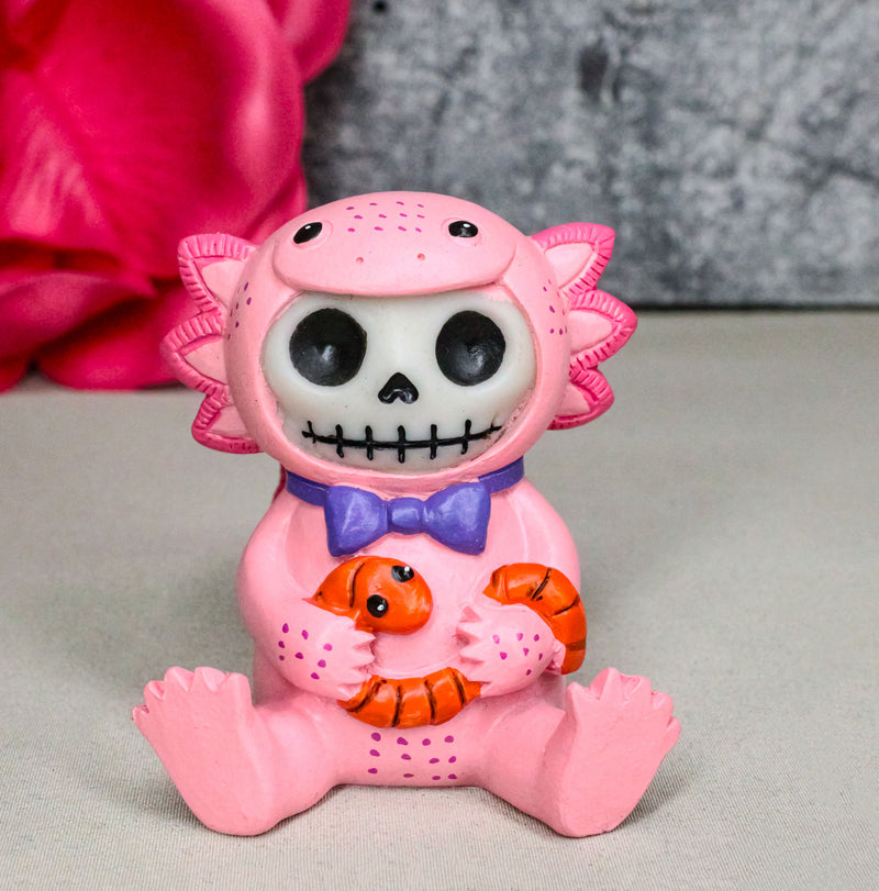 Furrybones Cute Pink Loti The Axolotl Holding Worm Skeleton Figurine Furry Bones