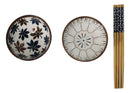 Ceramic Floral Arabesque Double Rice Bowl Gift Set with Chopsticks 10oz Bowls