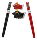 Red And Black Oriental Ryu Dragons Set of 2 Chopsticks And Ceramic Rests Set
