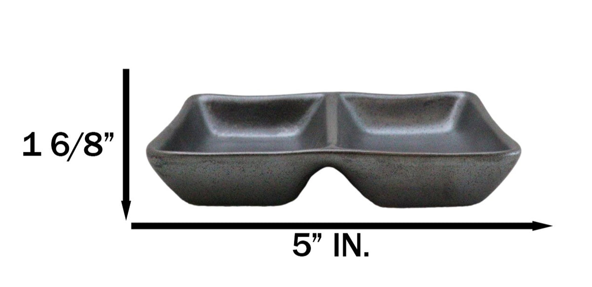 Pack Of 6 Ceramic Tetsu Kesho Soy Sauce Or Condiment Dishes With 2 Compartments