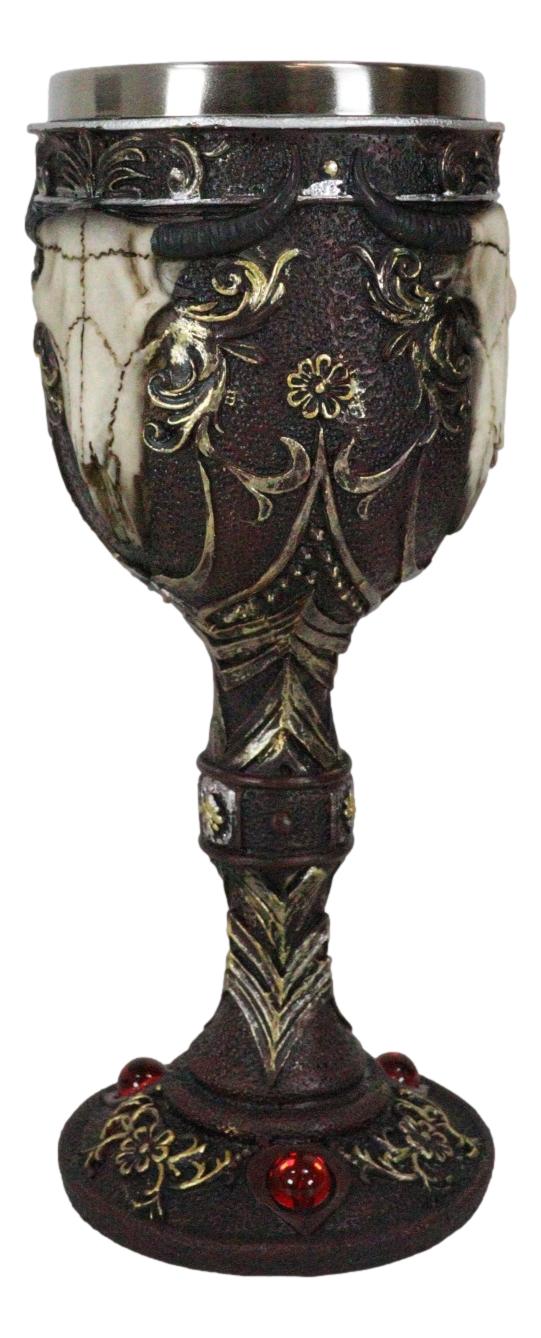 Ebros Horned Wild Bison Steer Tribal Skull Red Cyrstals Maroon Wine Chalice Goblet Cup - Ebros Gift