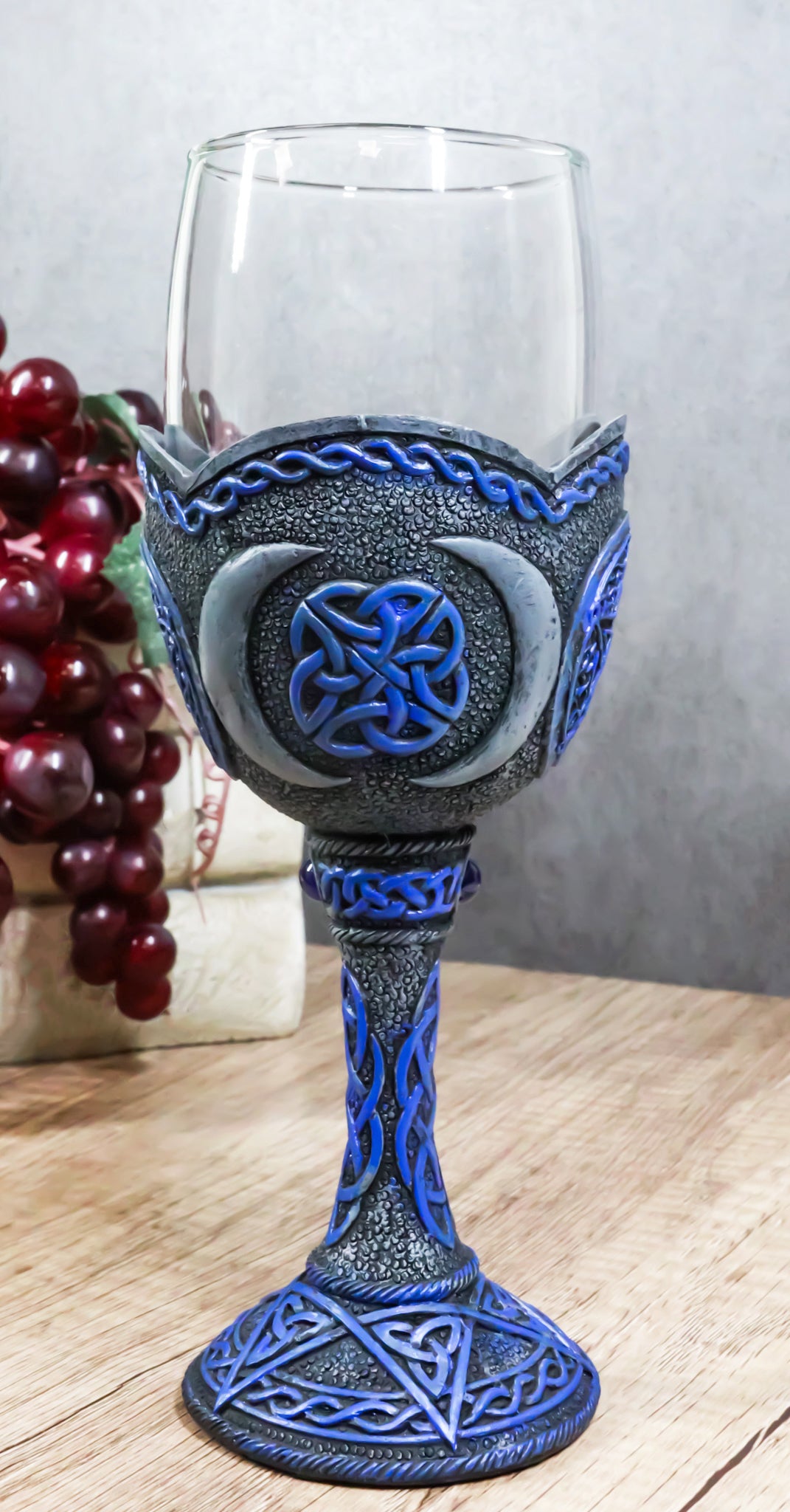 Sacred Triple Moon Goddess Pentagram Wicca Celtic Knot Wine Glass Goblet Chalice